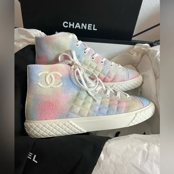 Colorful Sneakers Rainbow Chanel Shoes NEW In Chanel Pastel Pink